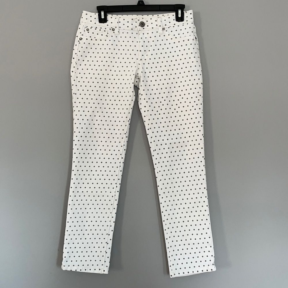 DL 1961 Angel Mid Rise Skinny Ankle Jeans. White, Gray Dot. Size 29